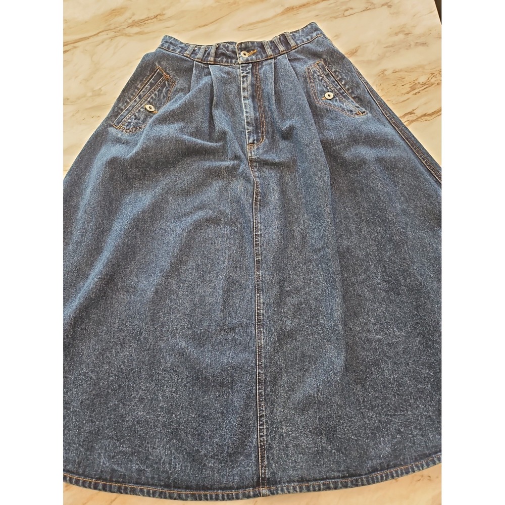 VTG Denim Flare Long Denim Skirt JORDACHE High Rise Prairie Festival Western